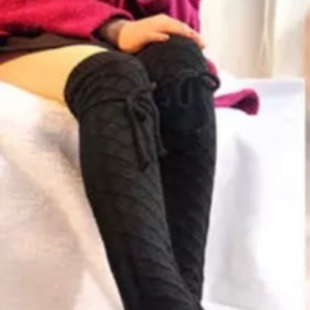 Thigh High Winter Socks Black - Picture 2 of 7